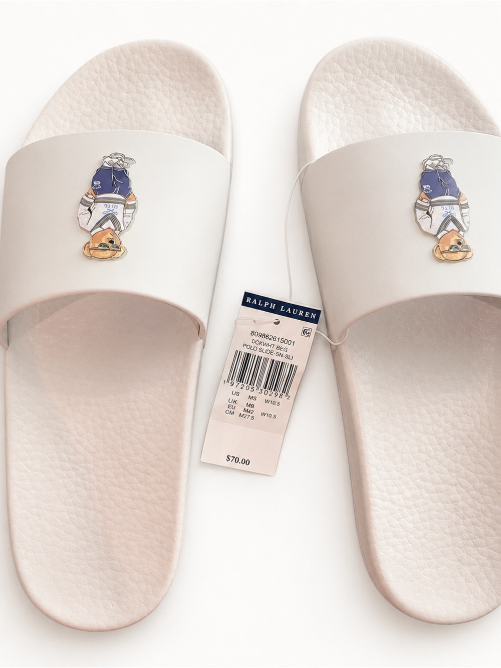 Ralph Lauren Polo Bear White Slide Sandals NWT